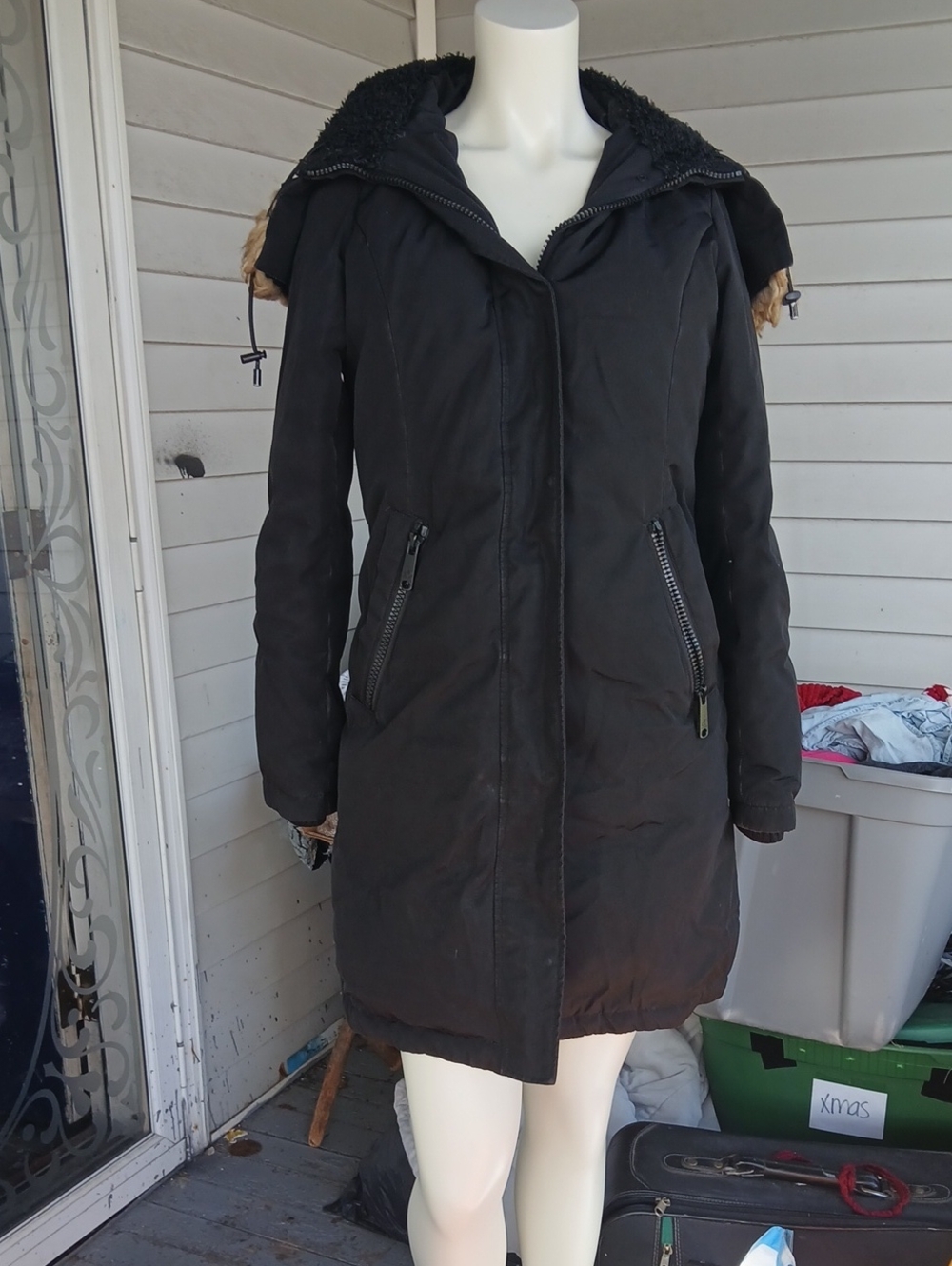 Sam EdelmanWomen's Black Hooded Winter Parka Jacket